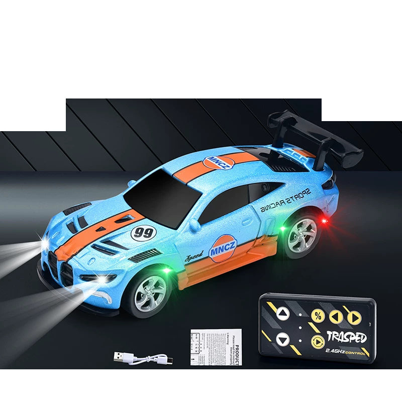Mini RC Racing Coupe with Controller and Trailer Choices: Blue mini RC car and mini controller; package version selected separately