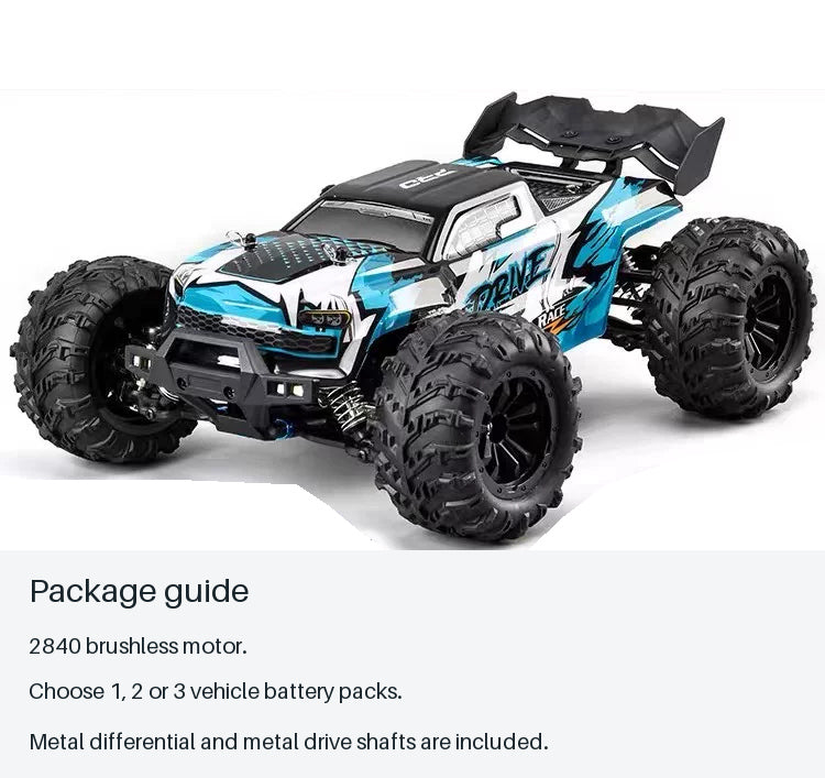 Brushless RC Off-Road Pickups - Blue and Yellow - source-backed package information card