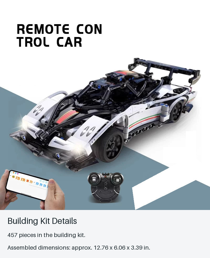 White RC Brick Sports Car - 457 Pieces - building kit details