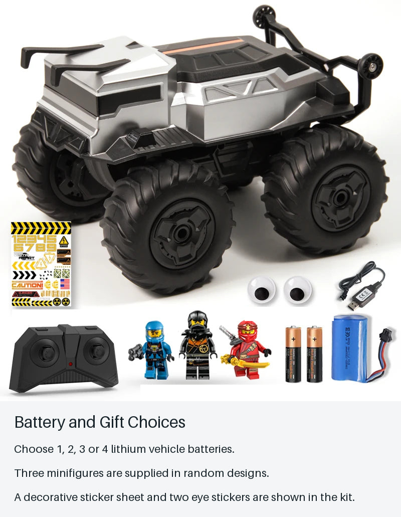 Small Silver RC Car with Figure Accessories - battery and gift choices