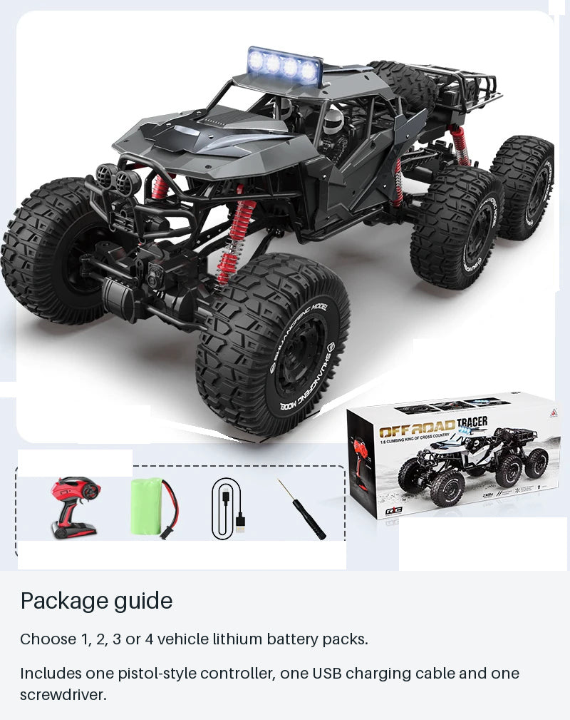 Large Six-Wheel RC Crawler - Black and Gray - source-backed package information card