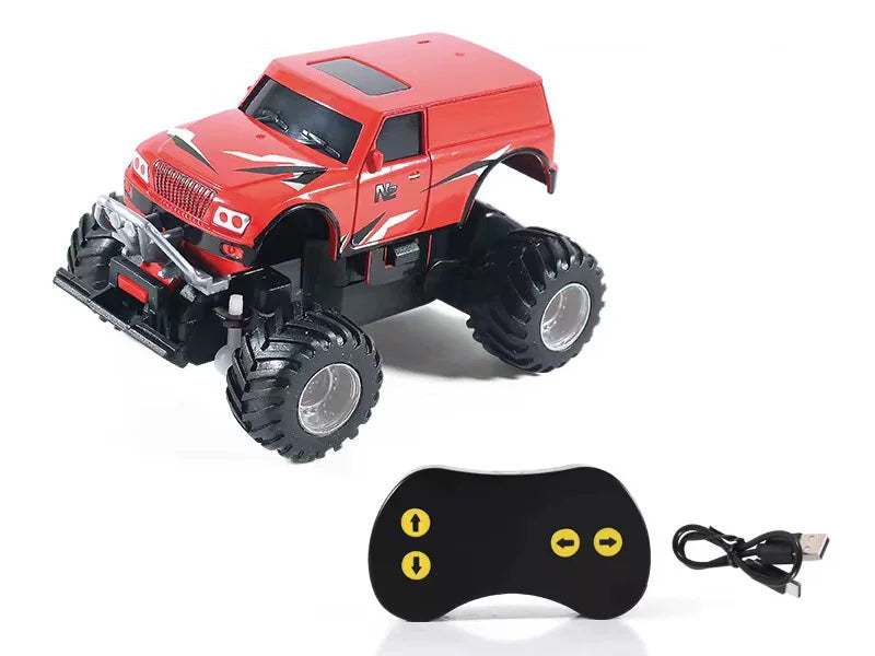 3216 Mini RC Truck Series: 3216-4 / Red Covered-Body Truck with matching oval four-button remote and USB lead