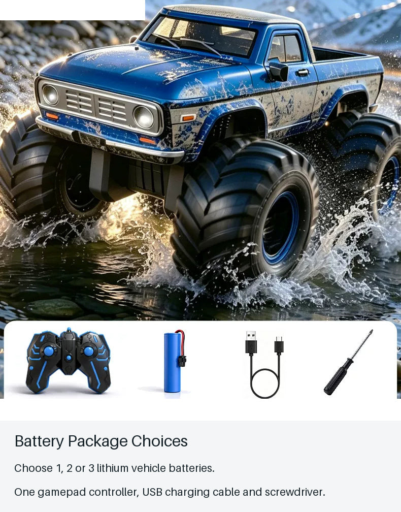 Blue Wide-Wheel RC Pickup - battery package choices