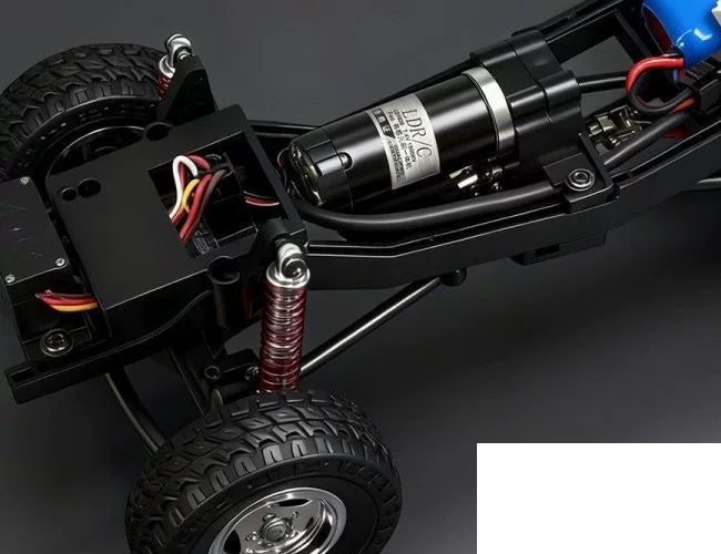 LDRC LD18401 1:18 RC SUV - Battery Packages: LD18401 PRO brushless motor and chassis detail from the own technical photograph