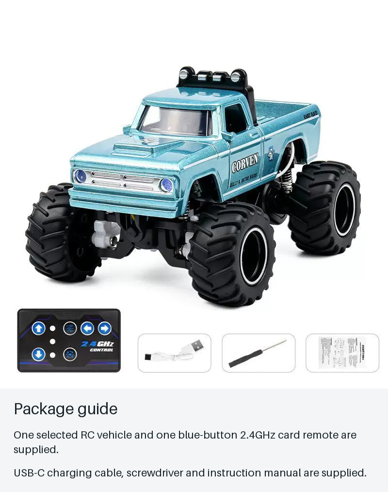1:64 Vintage Mini RC Monster Pickup - package guide