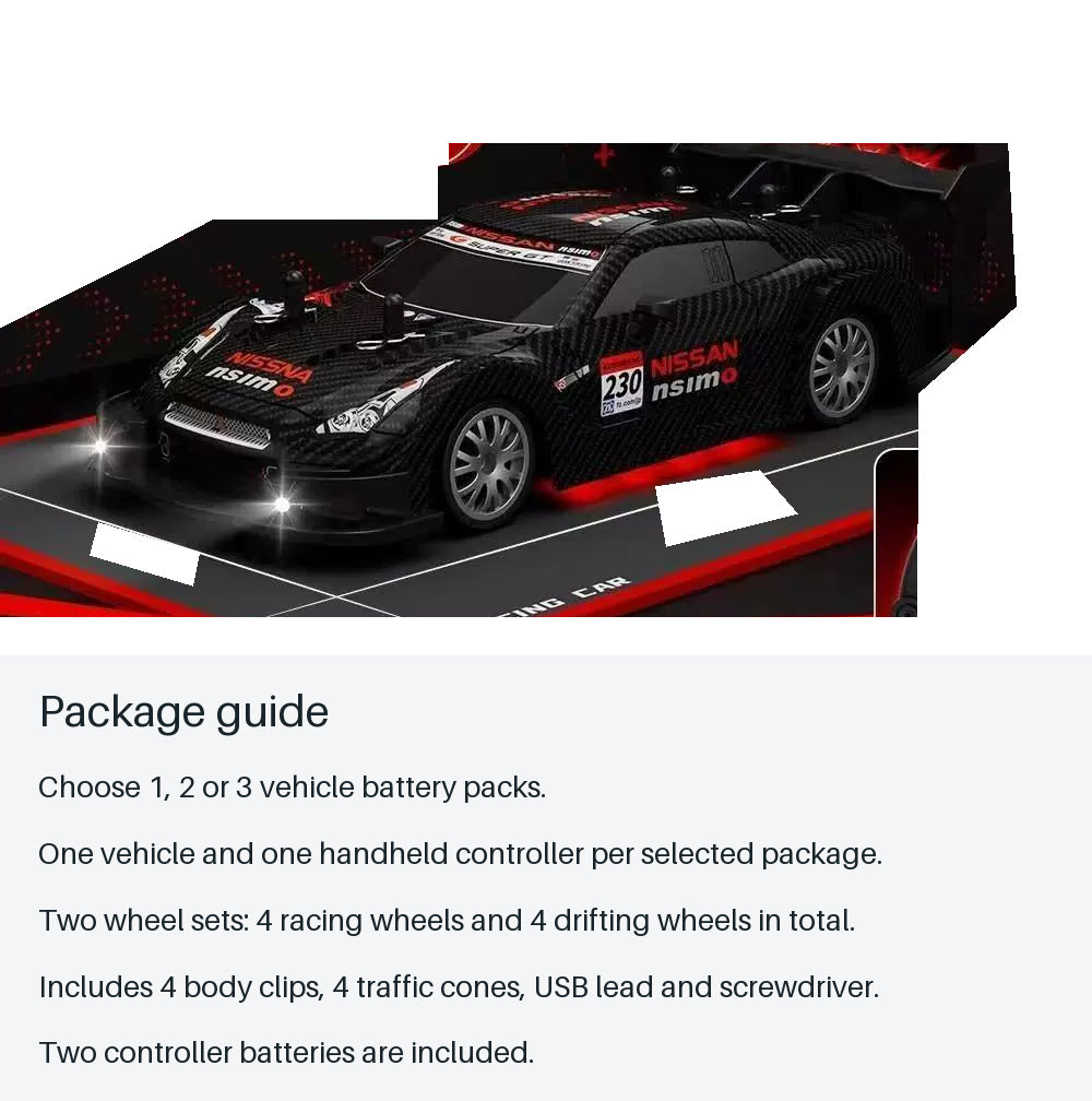 GT-R-Style RC Drift Coupe - Black and Red - package guide from source-backed facts