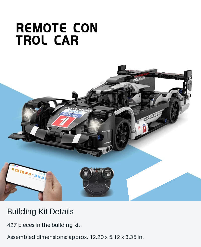 Formula-Style RC Brick Car - 427 Pieces - building kit details