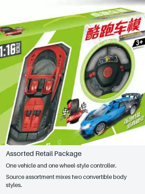 Assorted RC Convertible Toy with Controller - assorted retail package from source-backed facts