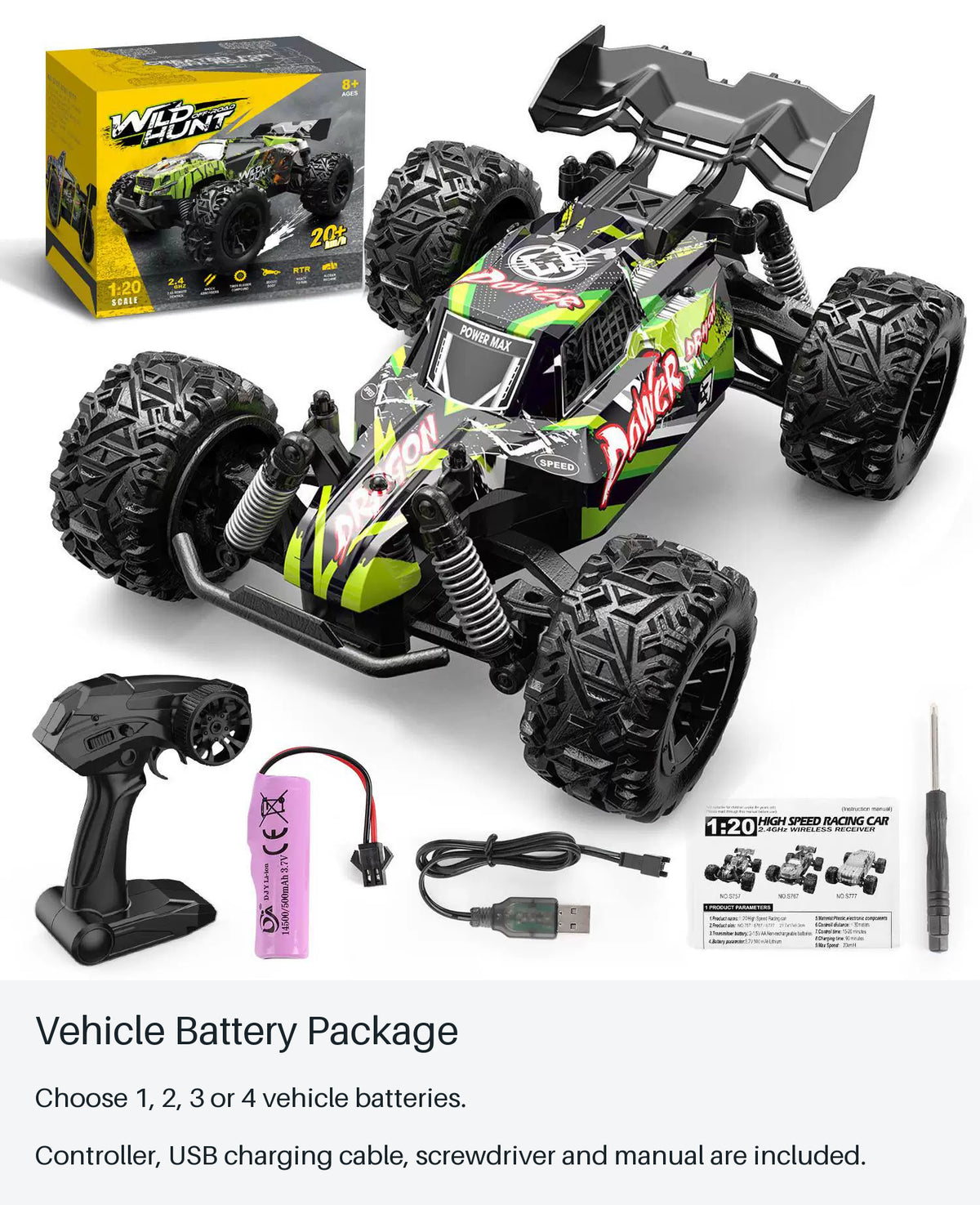 Green Graphic RC Racing Buggy - vehicle battery package