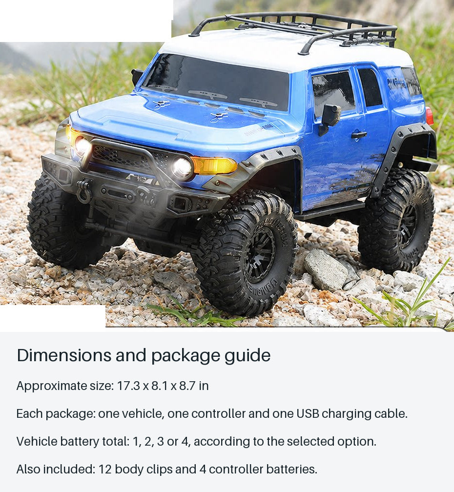 Package guide and inch dimensions for the illustrated blue SUV