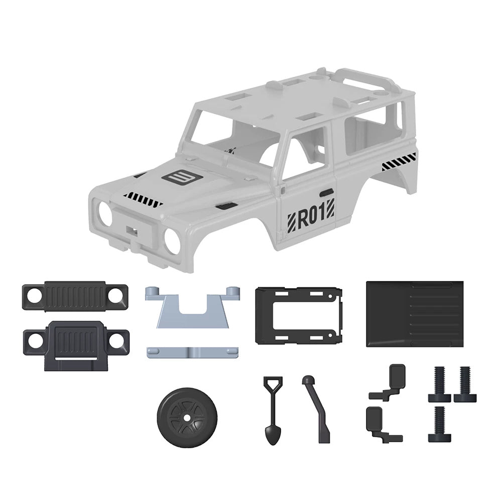 Silver empty body shell with pictured trim and fittings.
