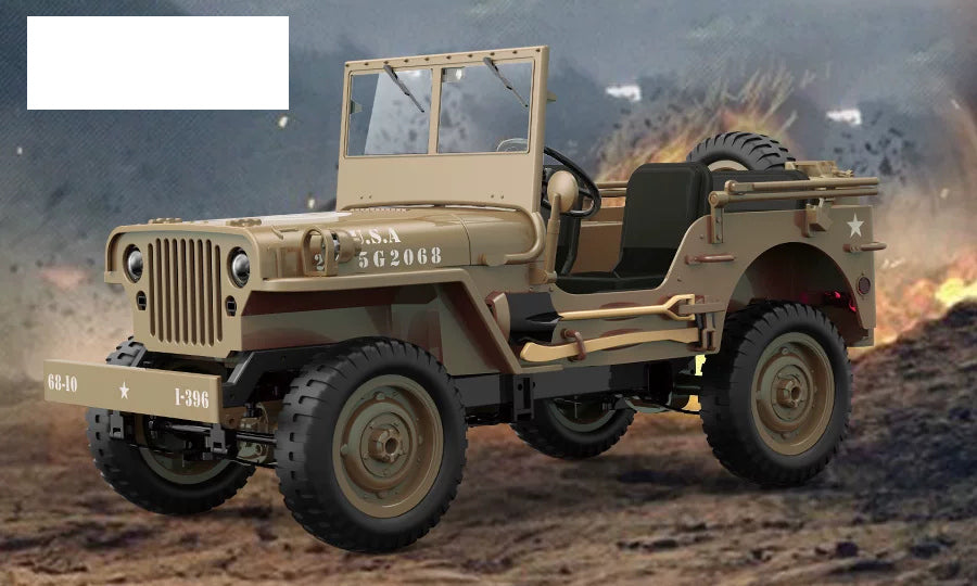 Desert Yellow military RC Jeep body; selected battery quantity is not shown