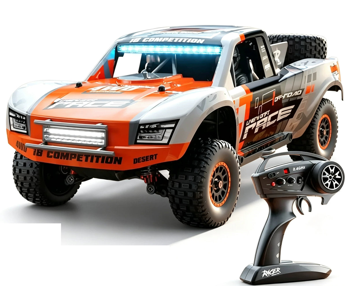 Orange HB-RD1201-1 RC short-course truck and included handheld controller, brushless version; selected battery quantity listed separately