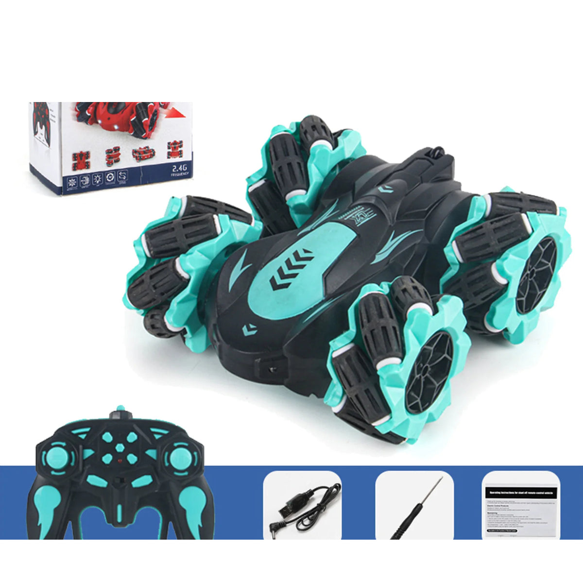 Blue RC stunt car in the Lights and Music configuration