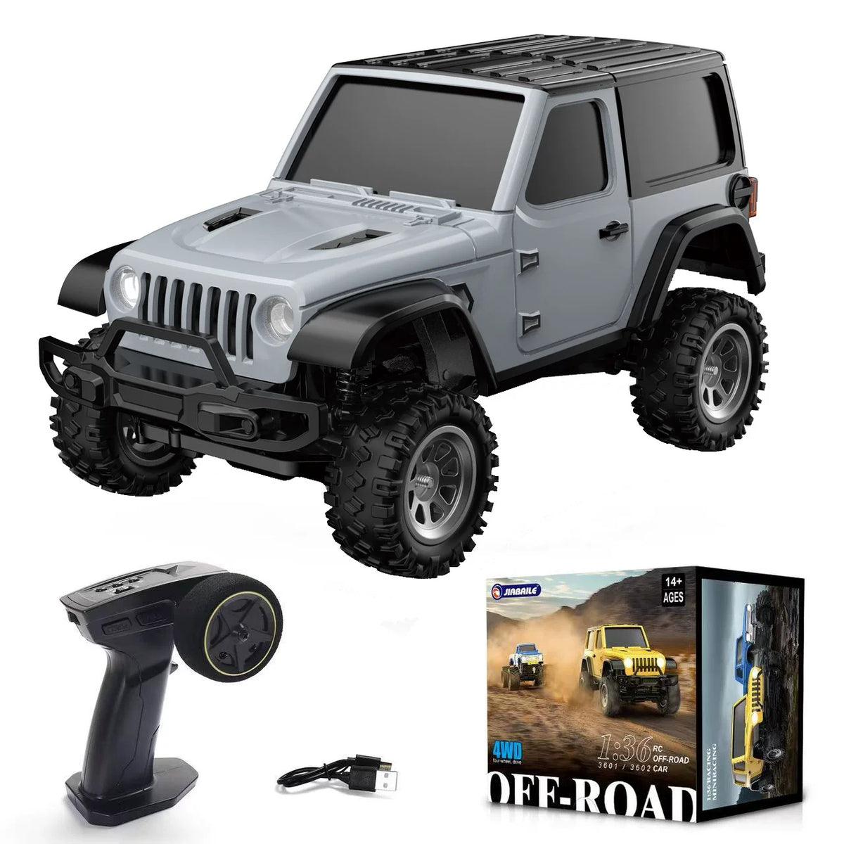 Silver Gray RC SUV with controller and retail box