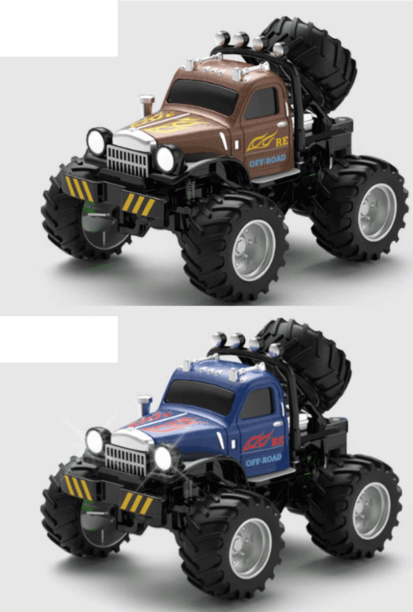Blue and Brown retro RC monster trucks in a two-truck color pair