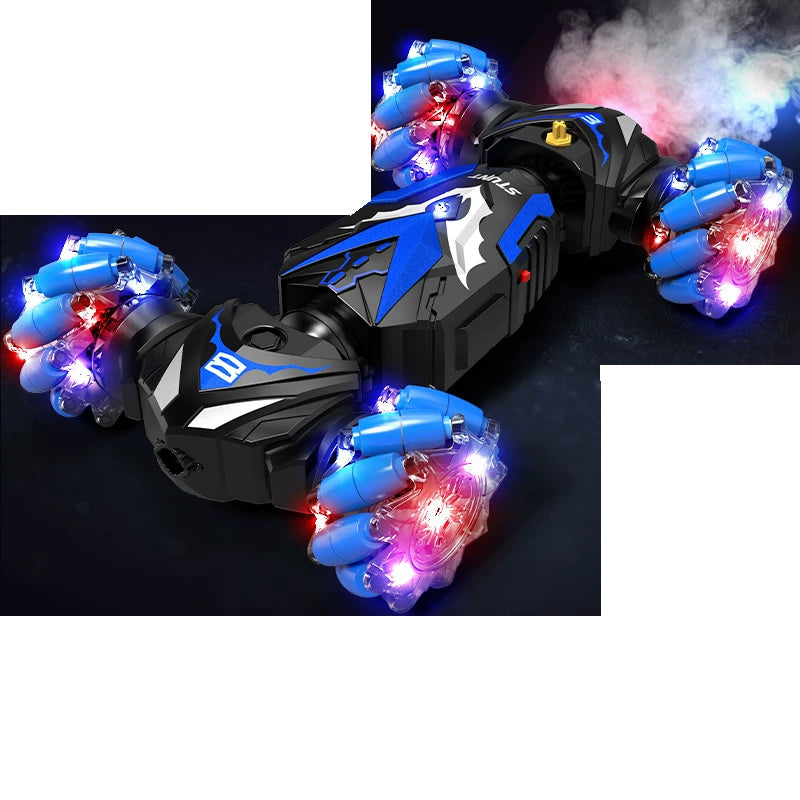 Blue Bat Pattern RC twist car with RGB roller wheels