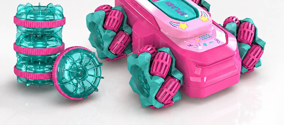 Pink RC stunt car and matching wheel sets