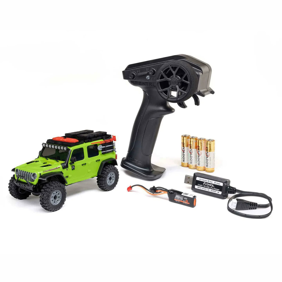 Jeep Wrangler JLU - Green Axial SCX30 crawler and source-shown equipment
