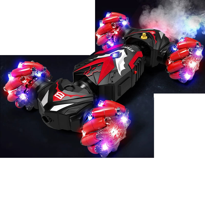 Red Bat Pattern RC twist car with RGB roller wheels