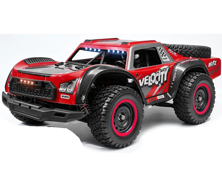 Flame Red 1:14 short-course RC truck, 2840 brushless exterior; selected battery and shock package listed separately