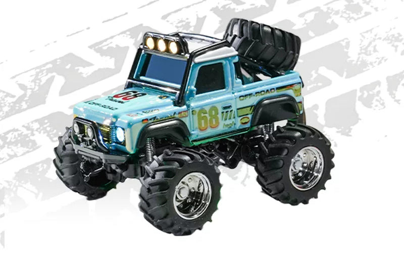 1:64 Glitter-Finish Mini RC Pickup with Card Remote: Cyan 68 single-cab mini RC pickup, preserving actual physical livery