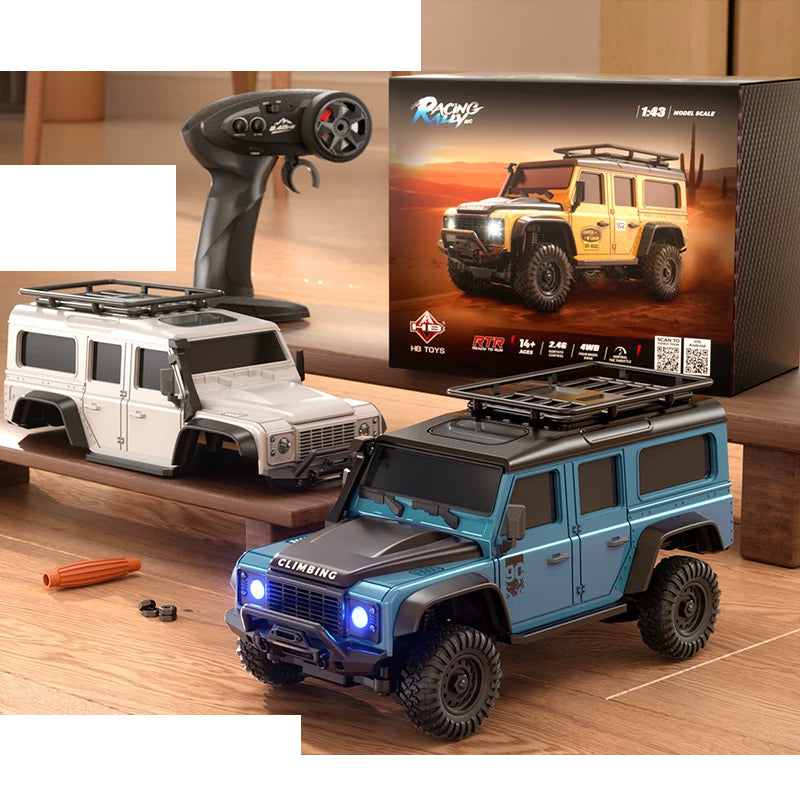 HB R43 1:43 Mini RC Crawler SUV Series: R4306 / Blue Expedition SUV with one handheld controller and one spare white body shell; one complete vehicle supplied