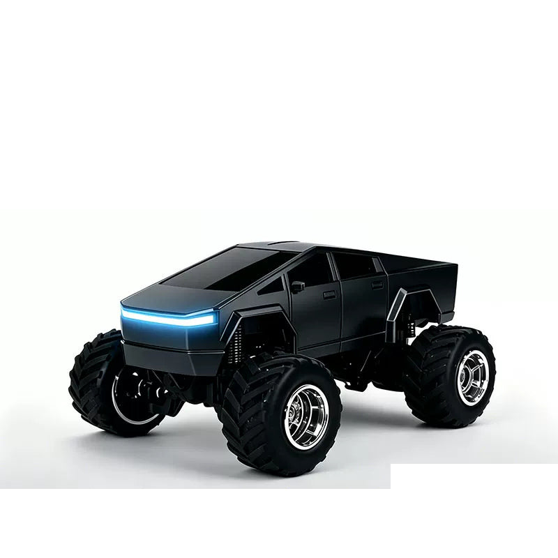 Black angular mini RC truck with oversized treaded tires