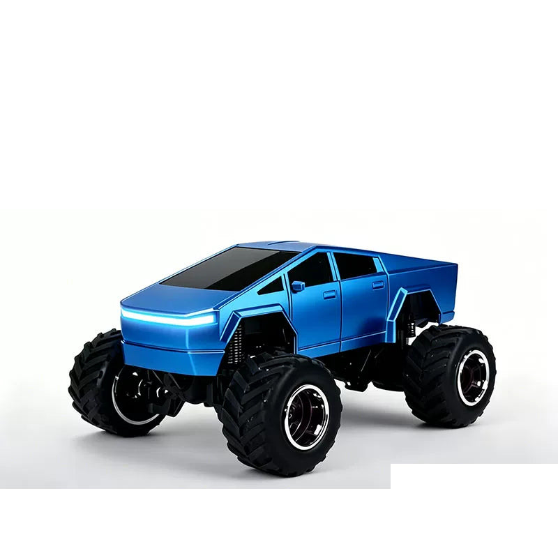 Blue angular mini RC truck with oversized treaded tires
