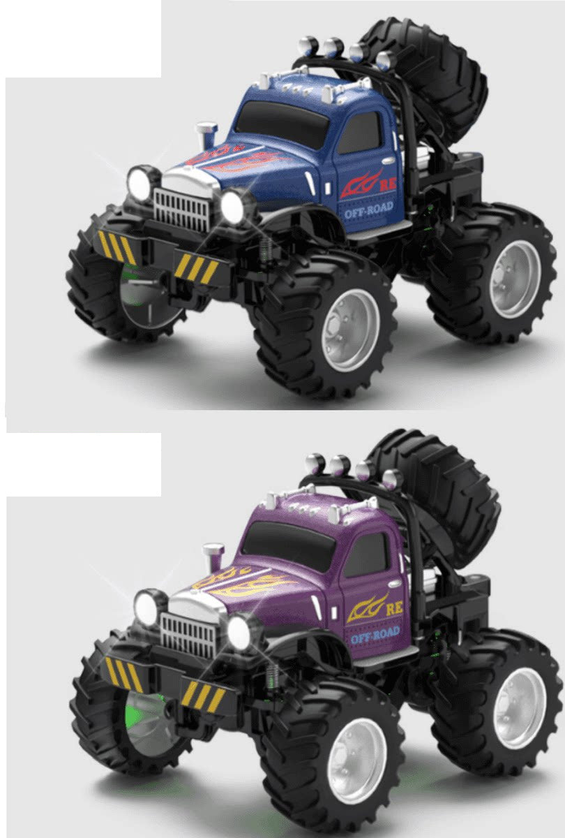 Blue and Purple retro RC monster trucks in a two-truck color pair