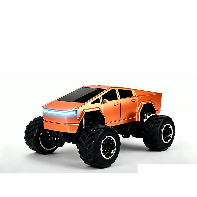 Orange angular mini RC truck with oversized treaded tires