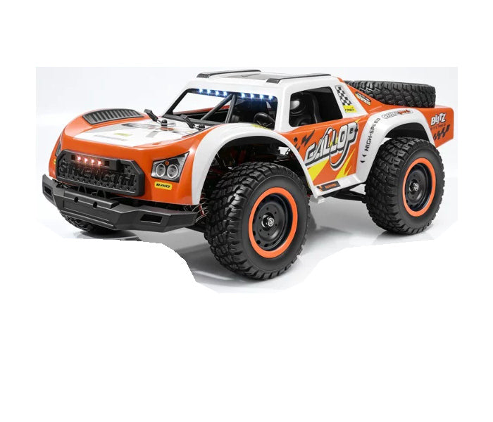 Orange 1:14 short-course RC truck, 2840 brushless exterior; selected battery and shock package listed separately