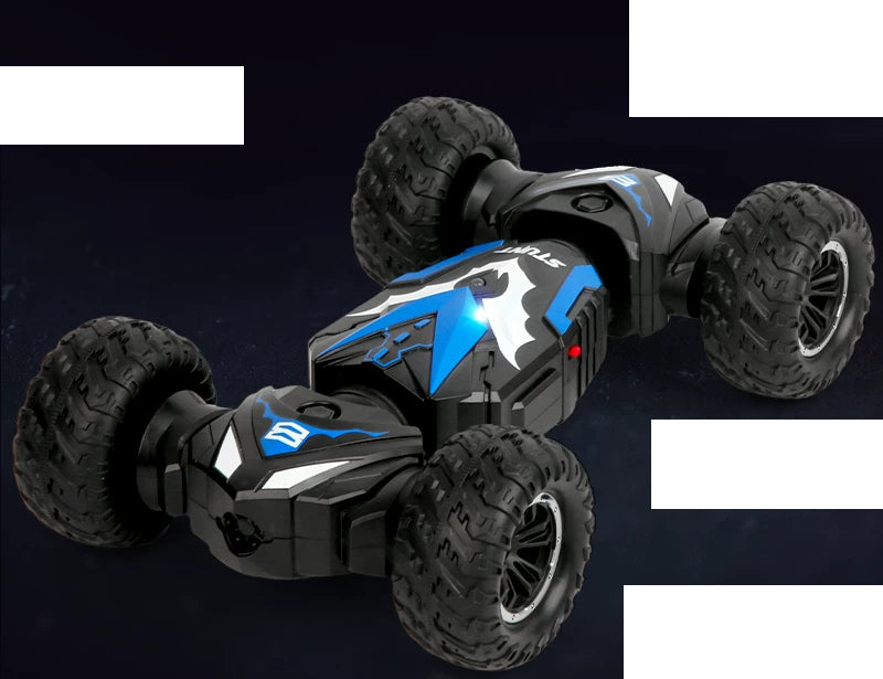 Blue jointed RC twist car with standard knobby tires