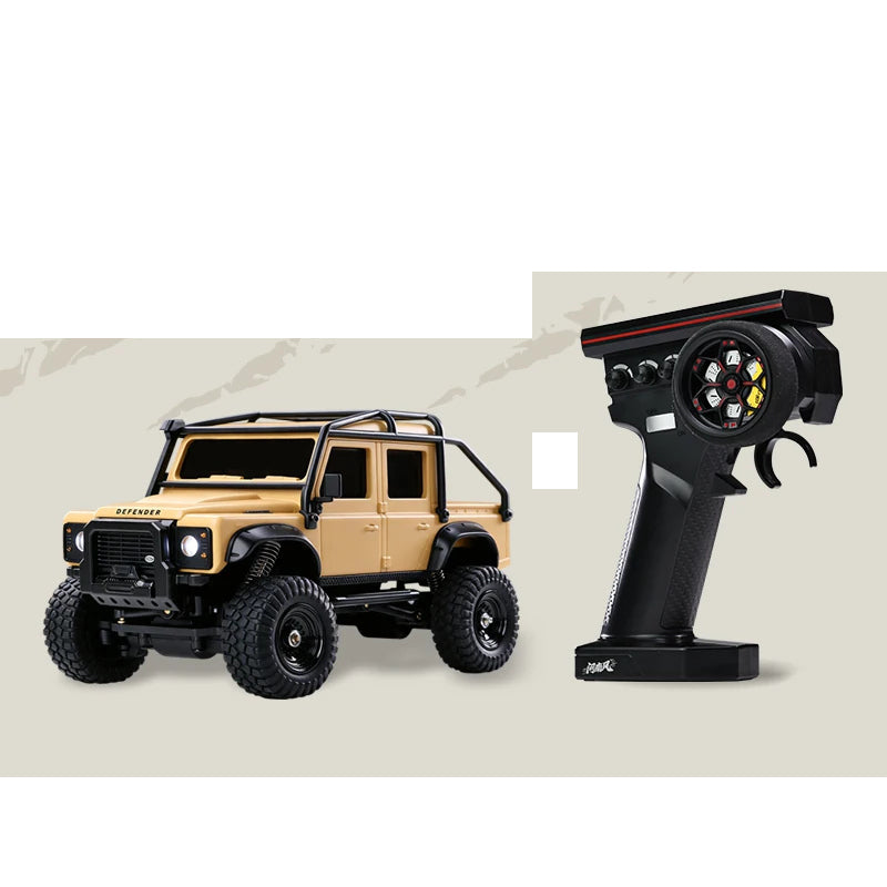 Ginger Yellow 1:43 Defender 110 RC SUV with pistol-style remote controller