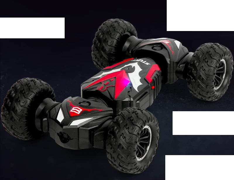 Red jointed RC twist car with standard knobby tires