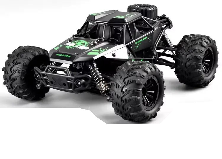 Black-Green white-panel RC cage buggy, rc390 brushed body appearance; selected shock and battery package listed separately