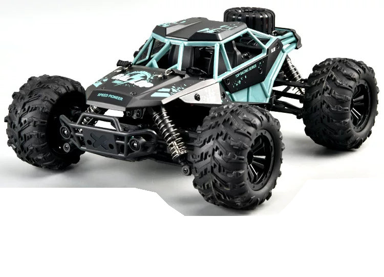 Blue white-panel RC cage buggy, rc390 brushed body appearance; selected shock and battery package listed separately